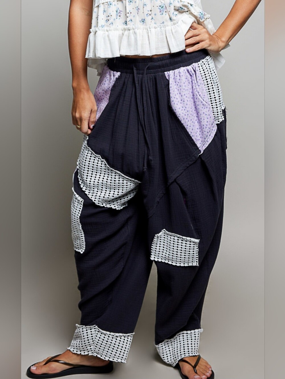 #1589 POL Midnight Meadow Patchwork Pants